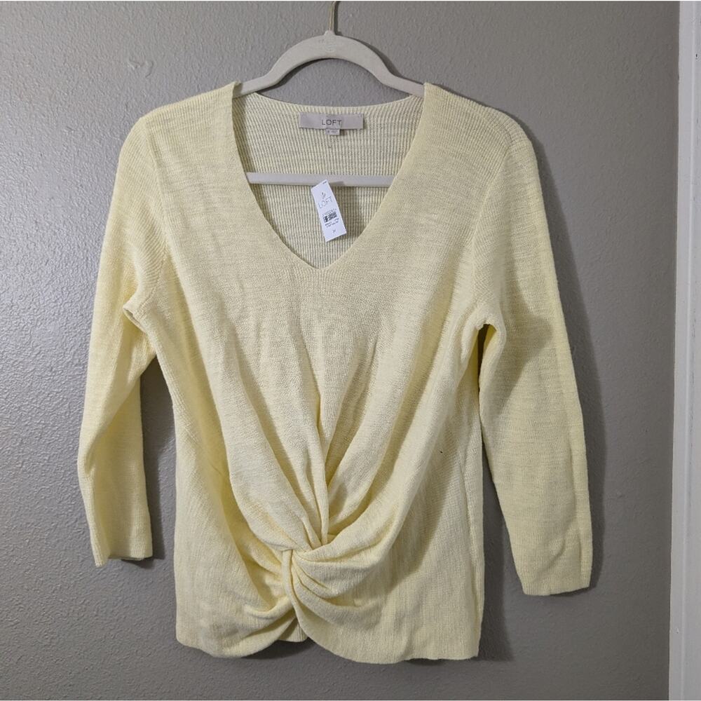 LOFT Pale Yellow Twist-Front V-Neck Sweater